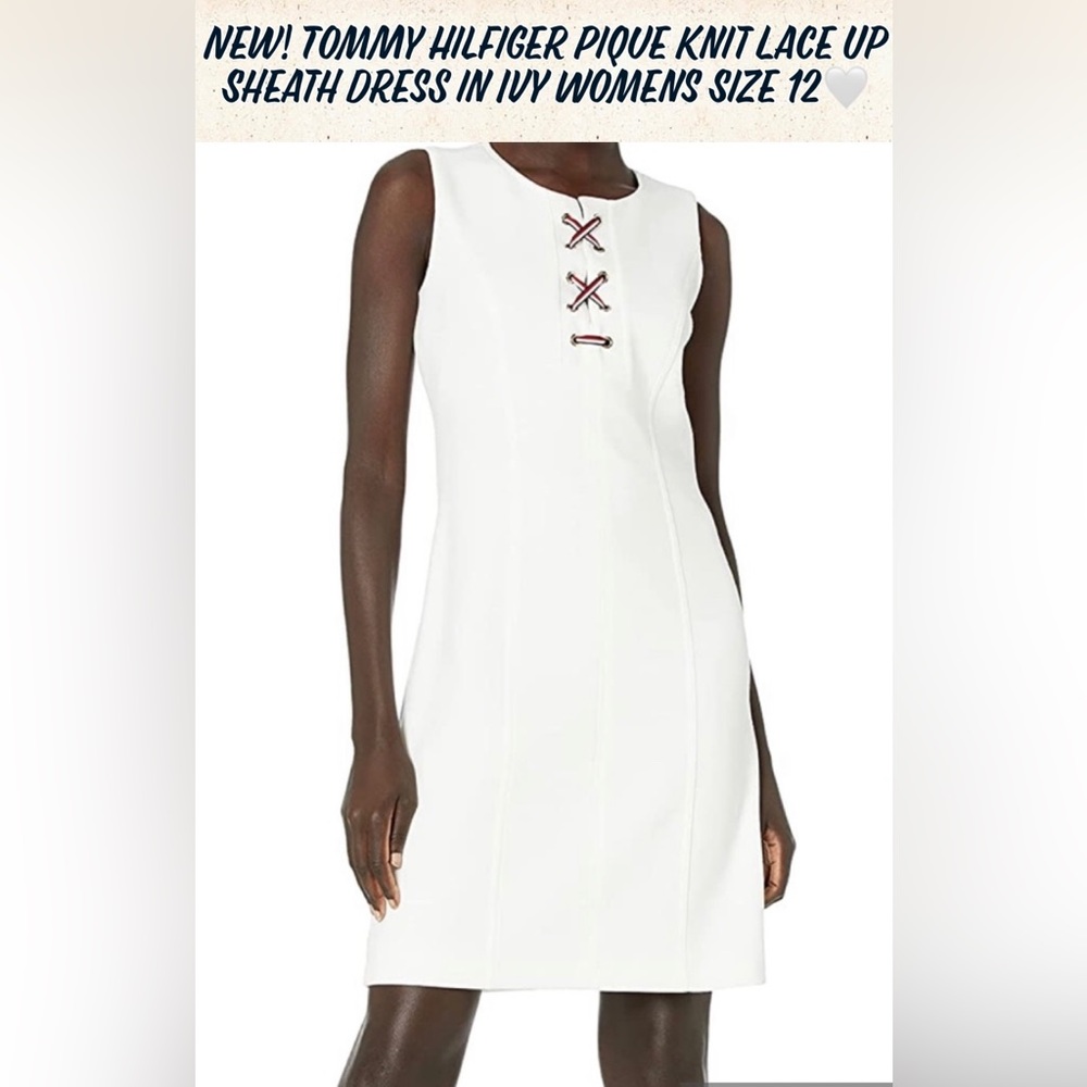 🎉HP🎉New! Tommy Hilfiger Pique Knit Lace Up Sheath Dress Ivy Womens Size 12🤍